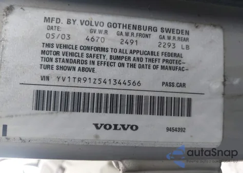 2004 Volvo S80 2.9/T6 z USA, uszkodzony, nr VIN YV1TR91Z541344566